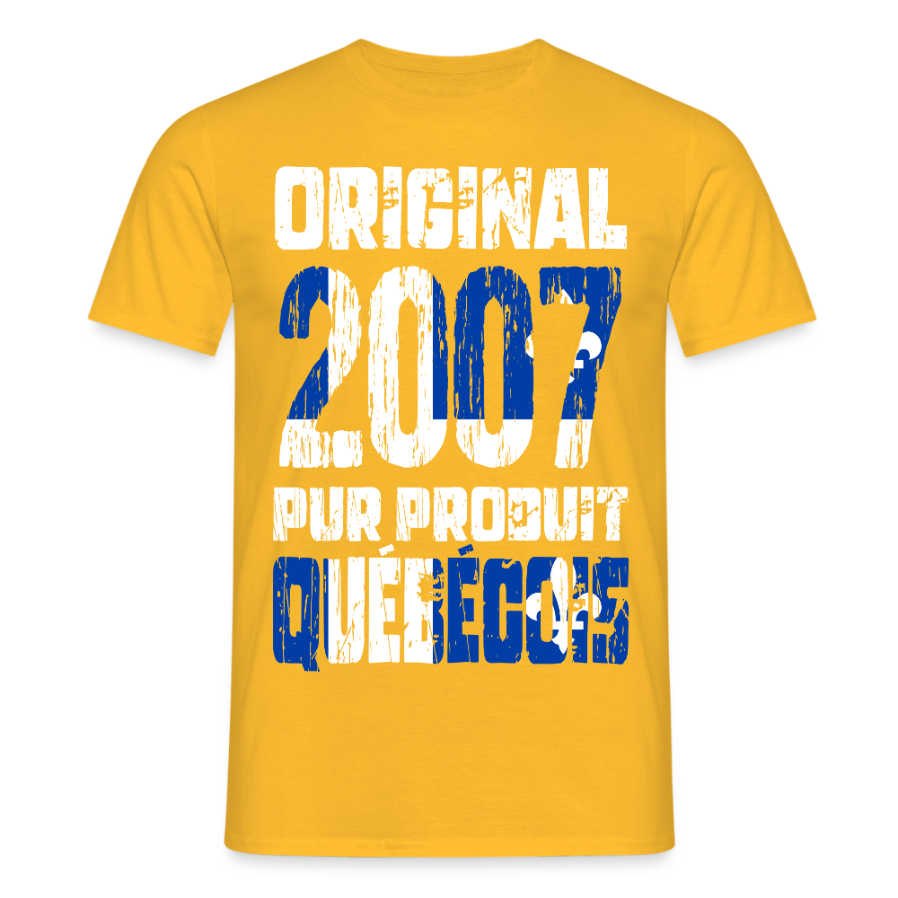 T-shirt Homme - Anniversaire 18 Ans - Original 2007 - Pur produit Québécois - jaune