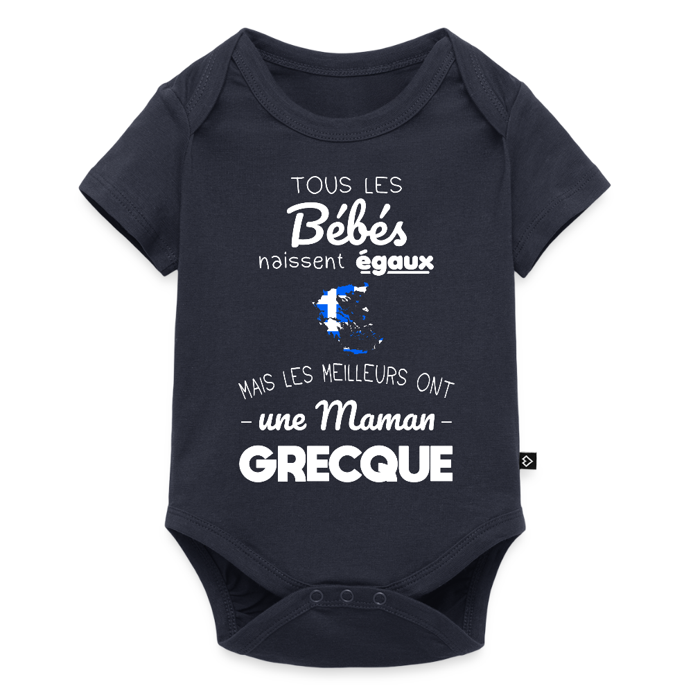 Body Bébé bio manches courtes - Les Meilleurs Ont Une Maman Grecque - bleu marine