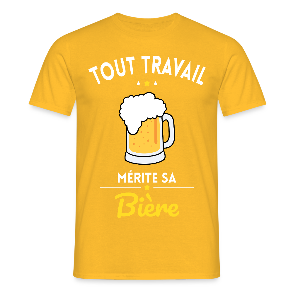 T-shirt Homme - Tout travail mérite sa bière - jaune