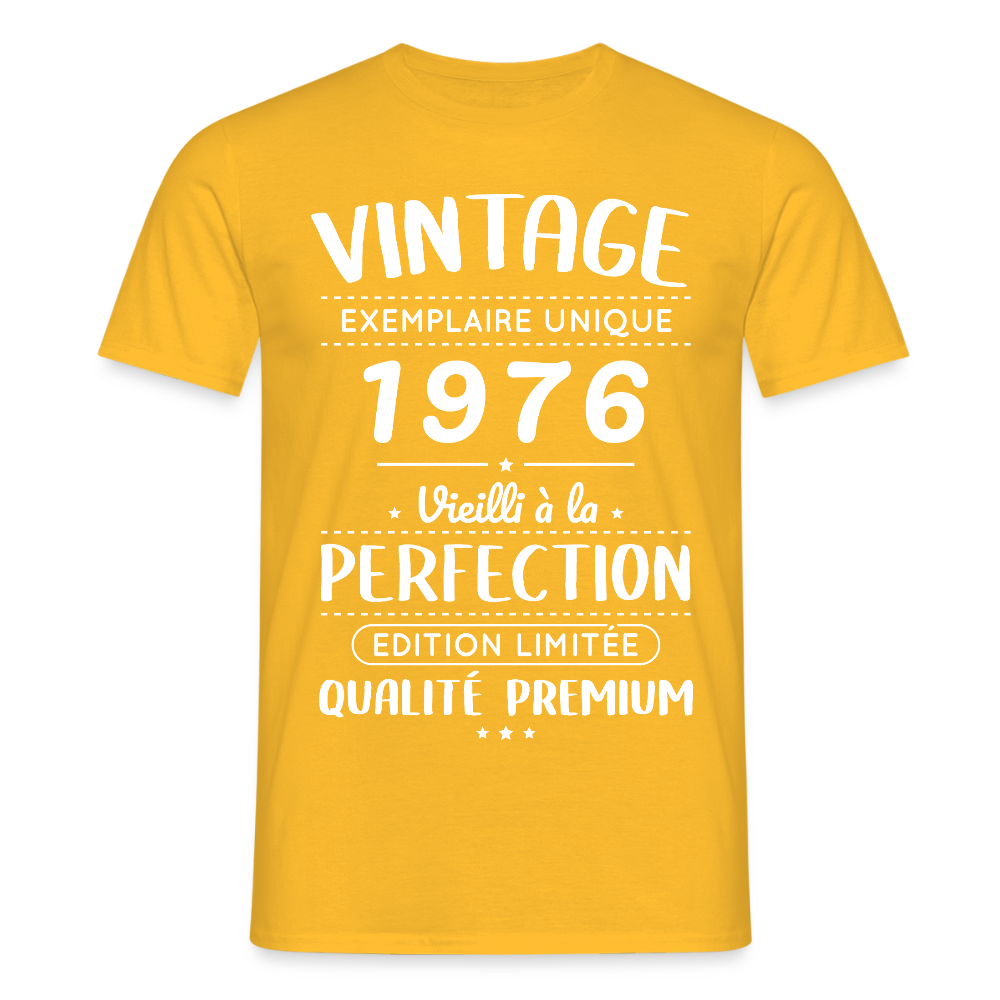 T-shirt anniversaire homme 50 ans – Vintage 1976 – Perfection - jaune