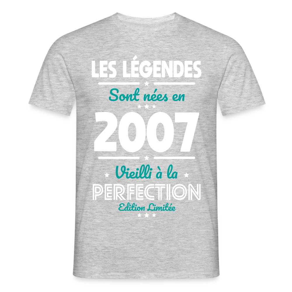 T-shirt Homme - Anniversaire 18 Ans - Les Légendes sont nées en 2007 - gris chiné