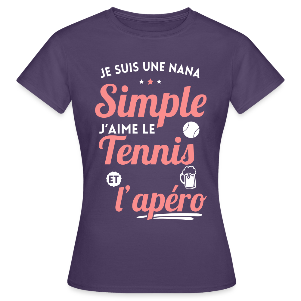 T-shirt Femme - J'aime le tennis et l'apéro - violet foncé