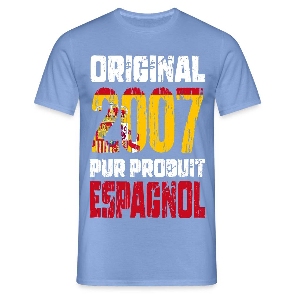T-shirt Homme - Anniversaire 18 Ans - Original 2007 - Pur produit Espagnol - carolina blue