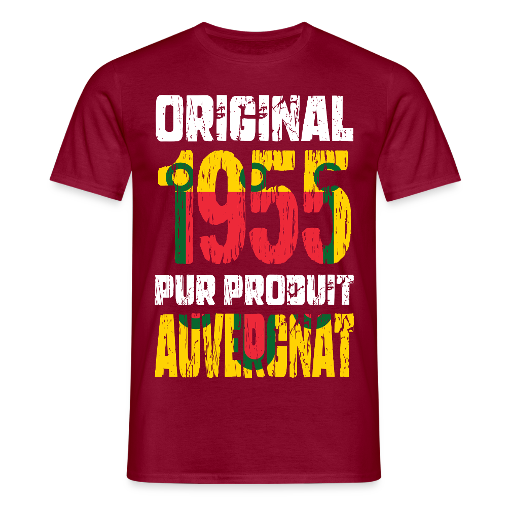 T-shirt Homme - Anniversaire 70 Ans - Original 1955 - Pur produit Auvergnat - rouge brique