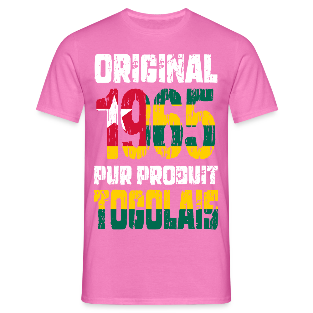 T-shirt Homme - Anniversaire 60 Ans - Original 1965 - Pur produit Togolais - rose