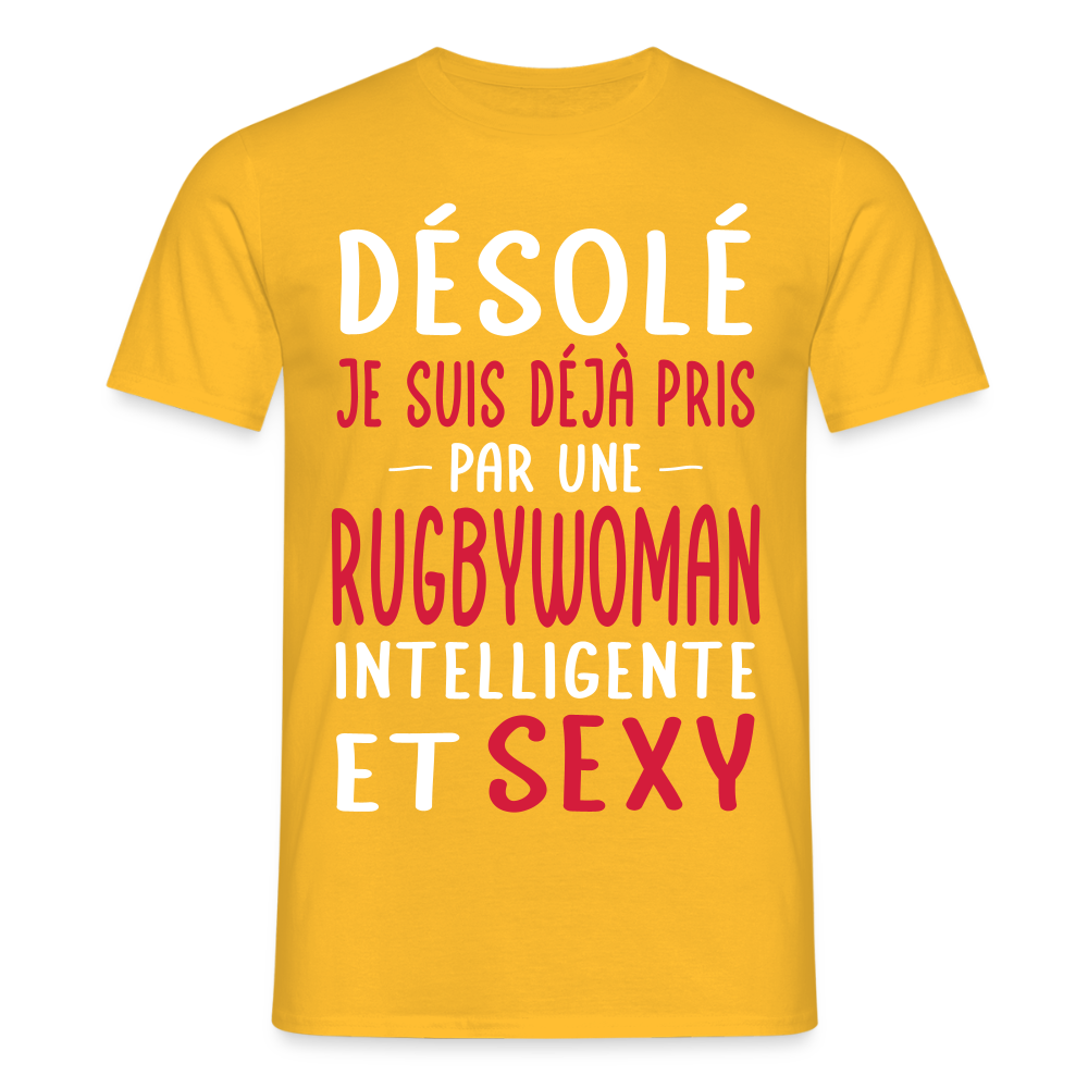T-shirt Homme - Je suis pris par une rugbywoman intelligente et sexy - jaune