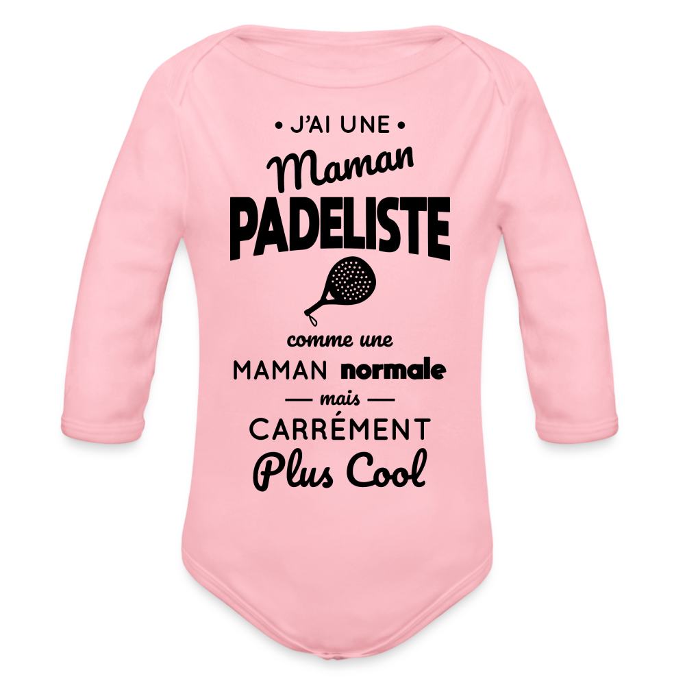 Body Bébé bio manches longues - J'ai une maman padeliste - rose clair