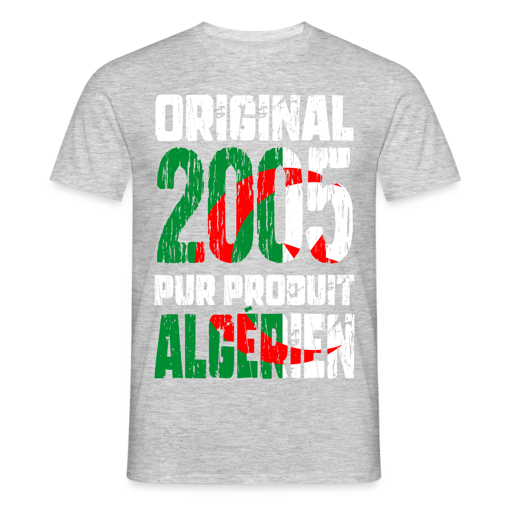 T-shirt Homme - Anniversaire 20 Ans - Original 2005 - Pur produit Algérien - gris chiné