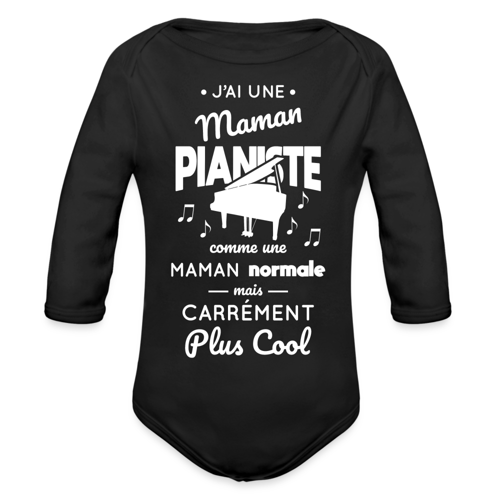 Body Bébé bio manches longues - J'ai une maman pianiste - noir