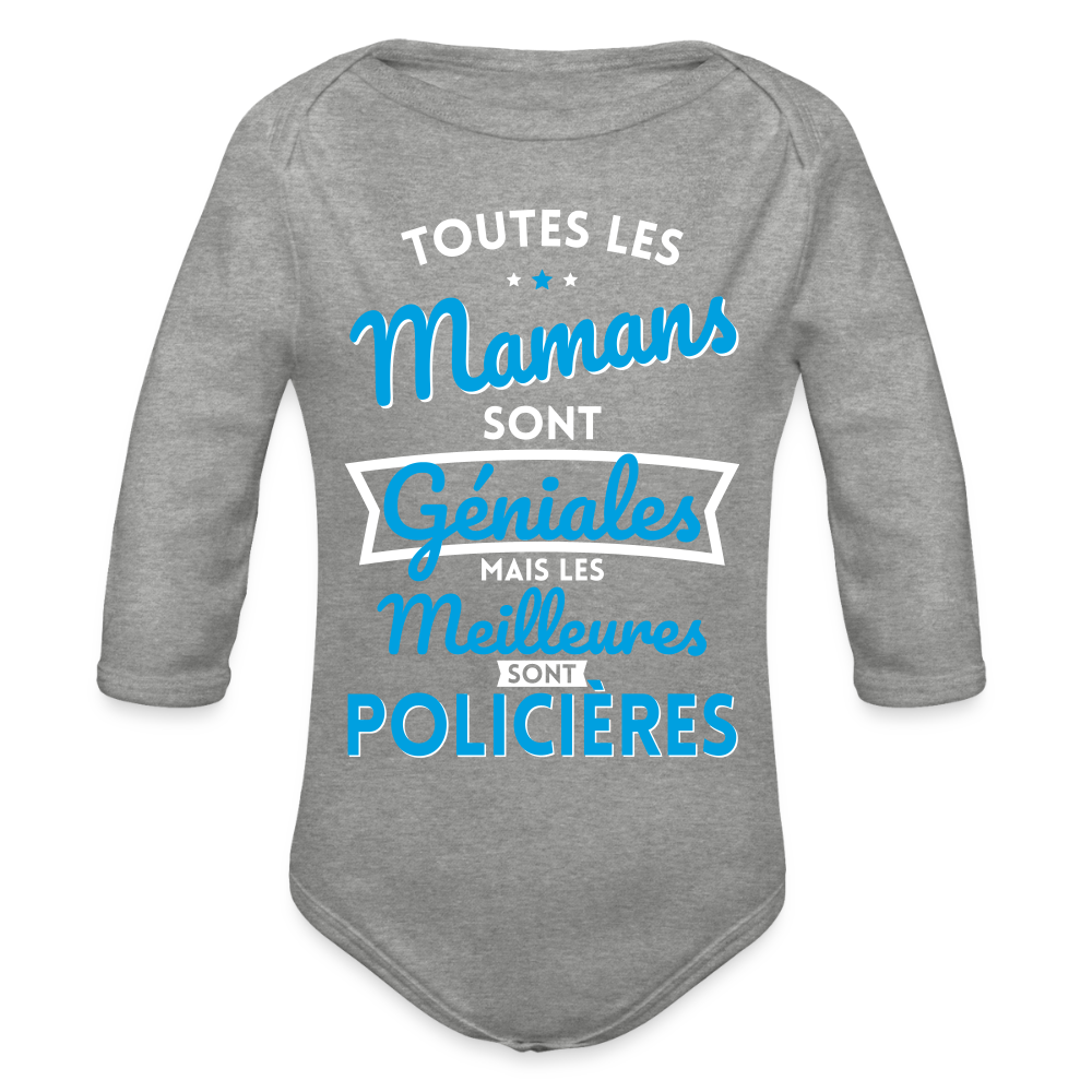 Body Bébé bio manches longues - Mamans géniales - Les meilleures sont policières - gris chiné