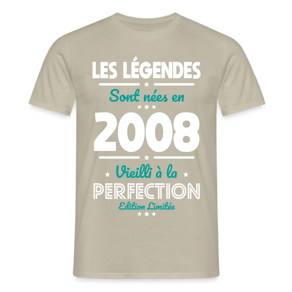 T-shirt anniversaire homme 18 ans – Les légendes sont nées en 2008 - beige sable