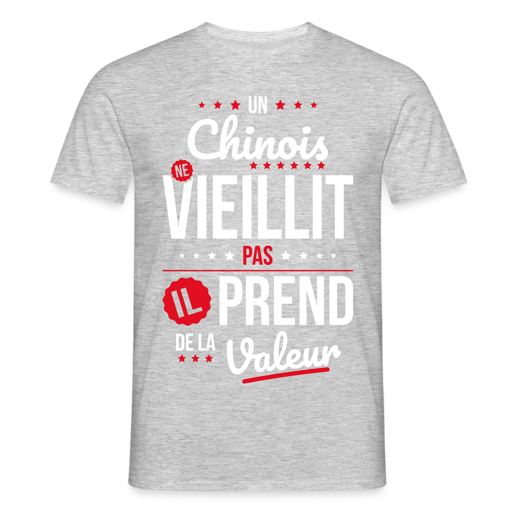 T-shirt Homme - Un Chinois ne vieillit pas - gris chiné