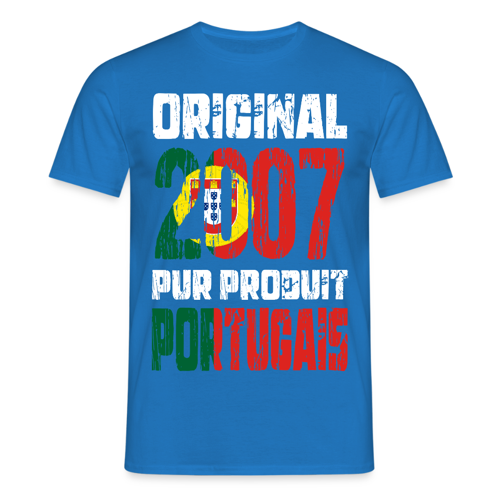 T-shirt Homme - Anniversaire 18 Ans - Original 2007 - Pur produit Portugais - bleu royal