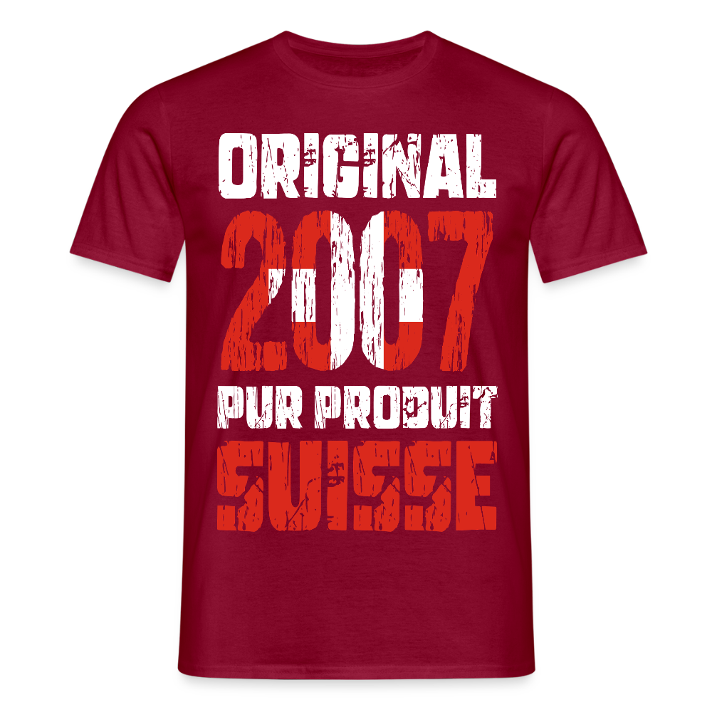T-shirt Homme - Anniversaire 18 Ans - Original 2007 - Pur produit Suisse - rouge brique