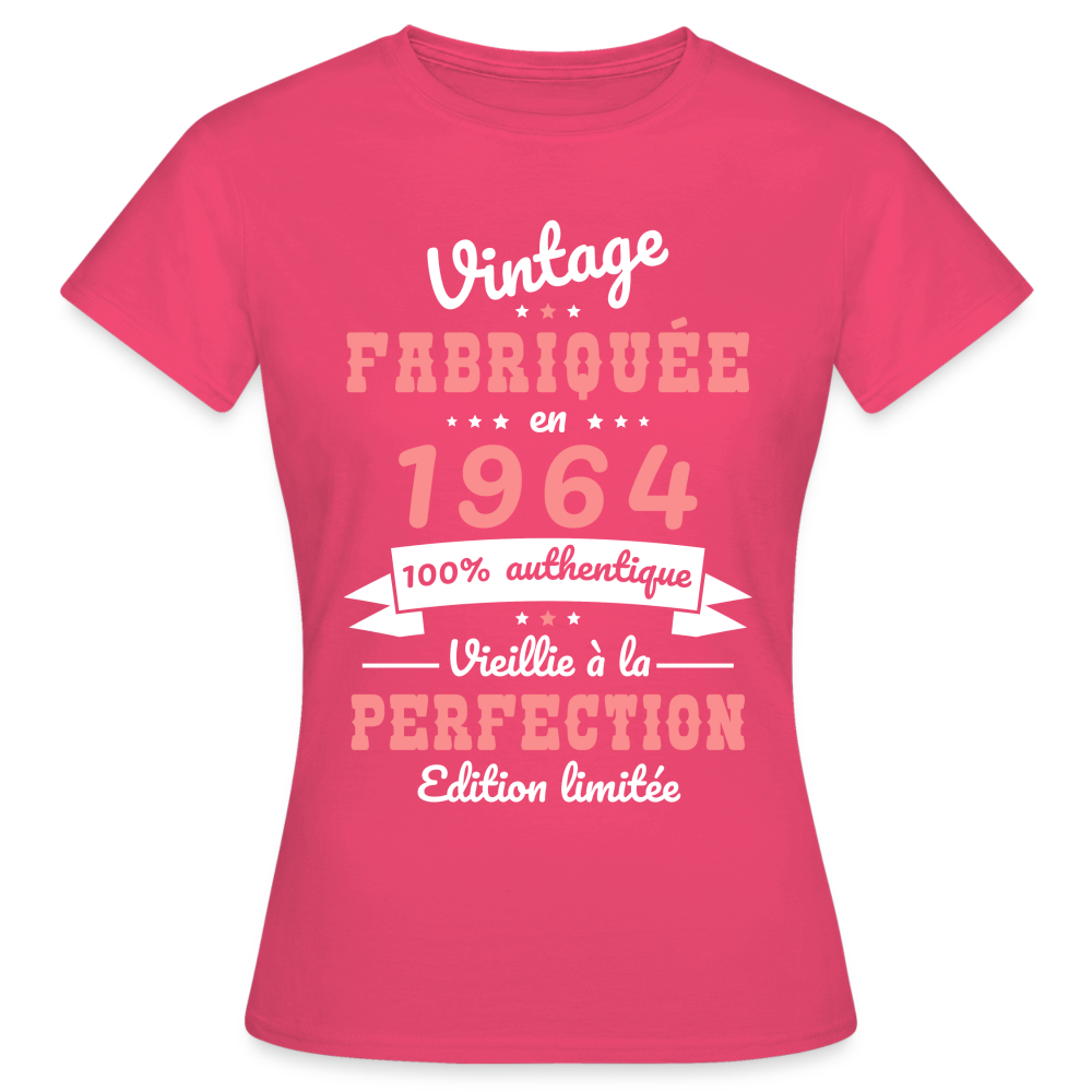T-shirt Femme - Anniversaire 61 Ans - Vintage Fabriquée en 1964 - rose azalée