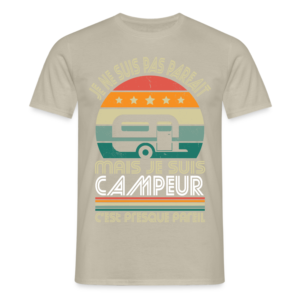 T-shirt Homme - Je ne suis pas parfait mais je suis Campeur - beige sable