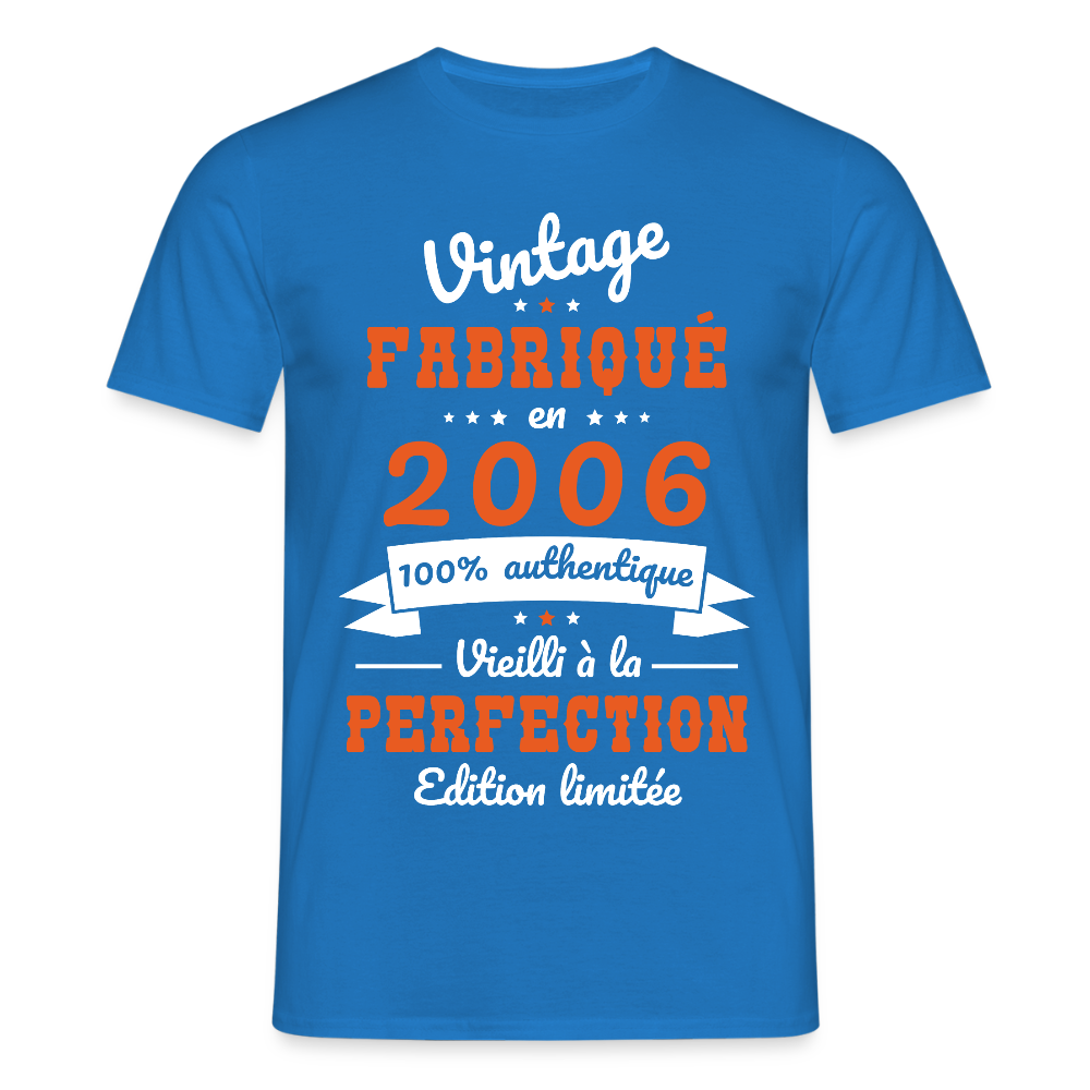 T-shirt Homme - Anniversaire 19 Ans - Vintage Fabriqué en 2006 - bleu royal