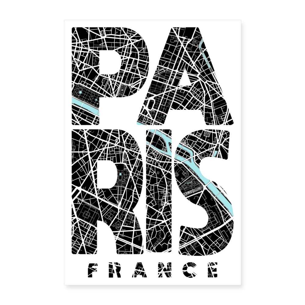Poster Paris - Plan Paris - 40 x 60 cm - blanc