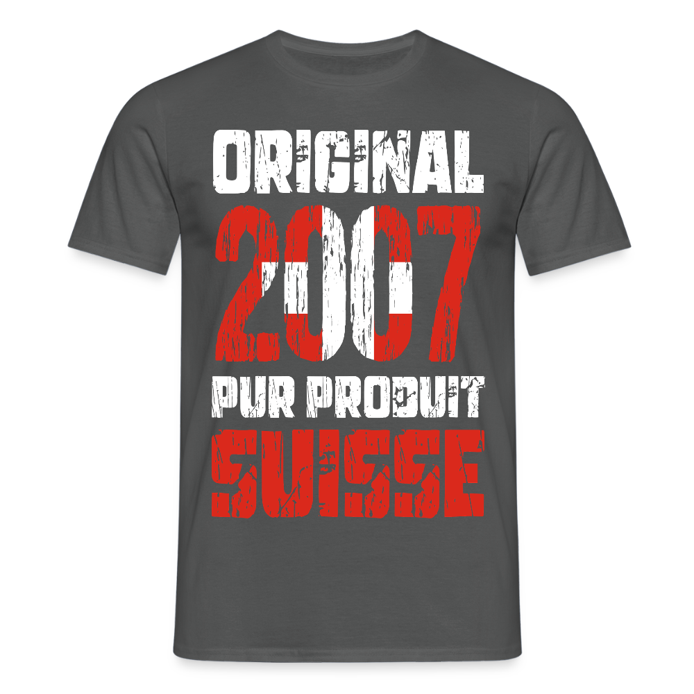 T-shirt Homme - Anniversaire 18 Ans - Original 2007 - Pur produit Suisse - charbon