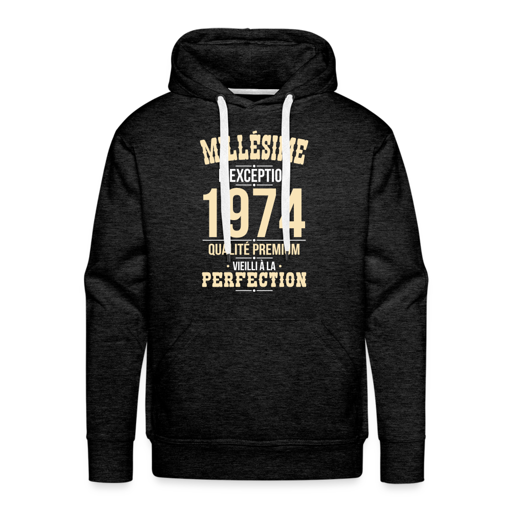 Sweat à capuche Premium Homme - Anniversaire 51 Ans - Millésime 1974 - charbon