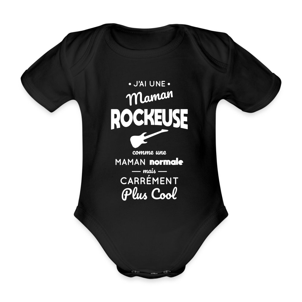 Body Bébé bio manches courtes - J'ai une maman rockeuse - noir