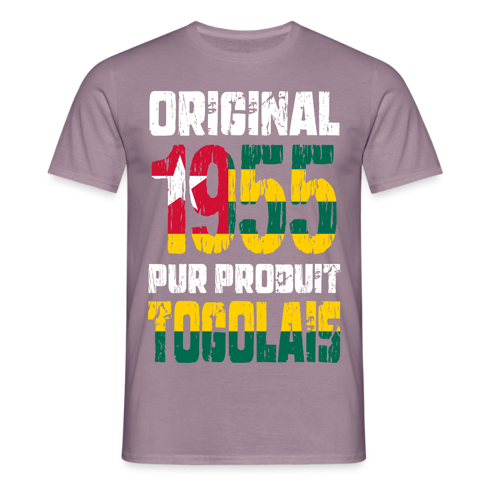 T-shirt Homme - Anniversaire 70 Ans - Original 1955 - Pur produit Togolais - mauve gris