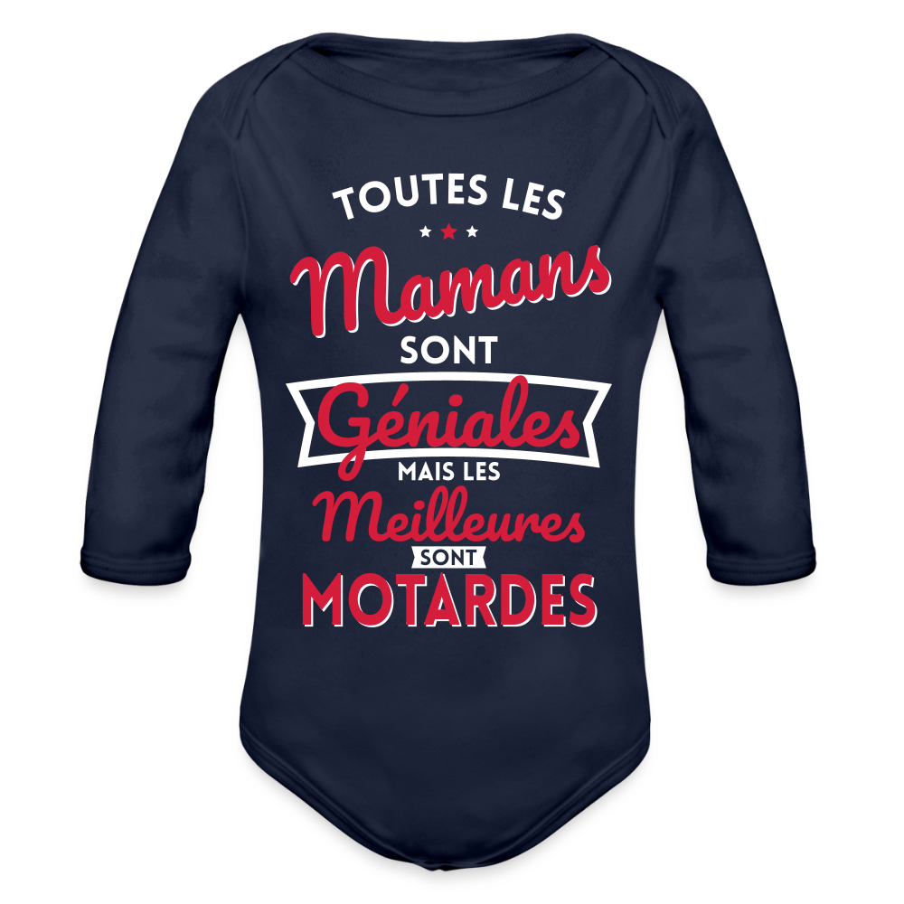 Body Bébé bio manches longues - Mamans géniales - Les meilleures sont motardes - marine foncé