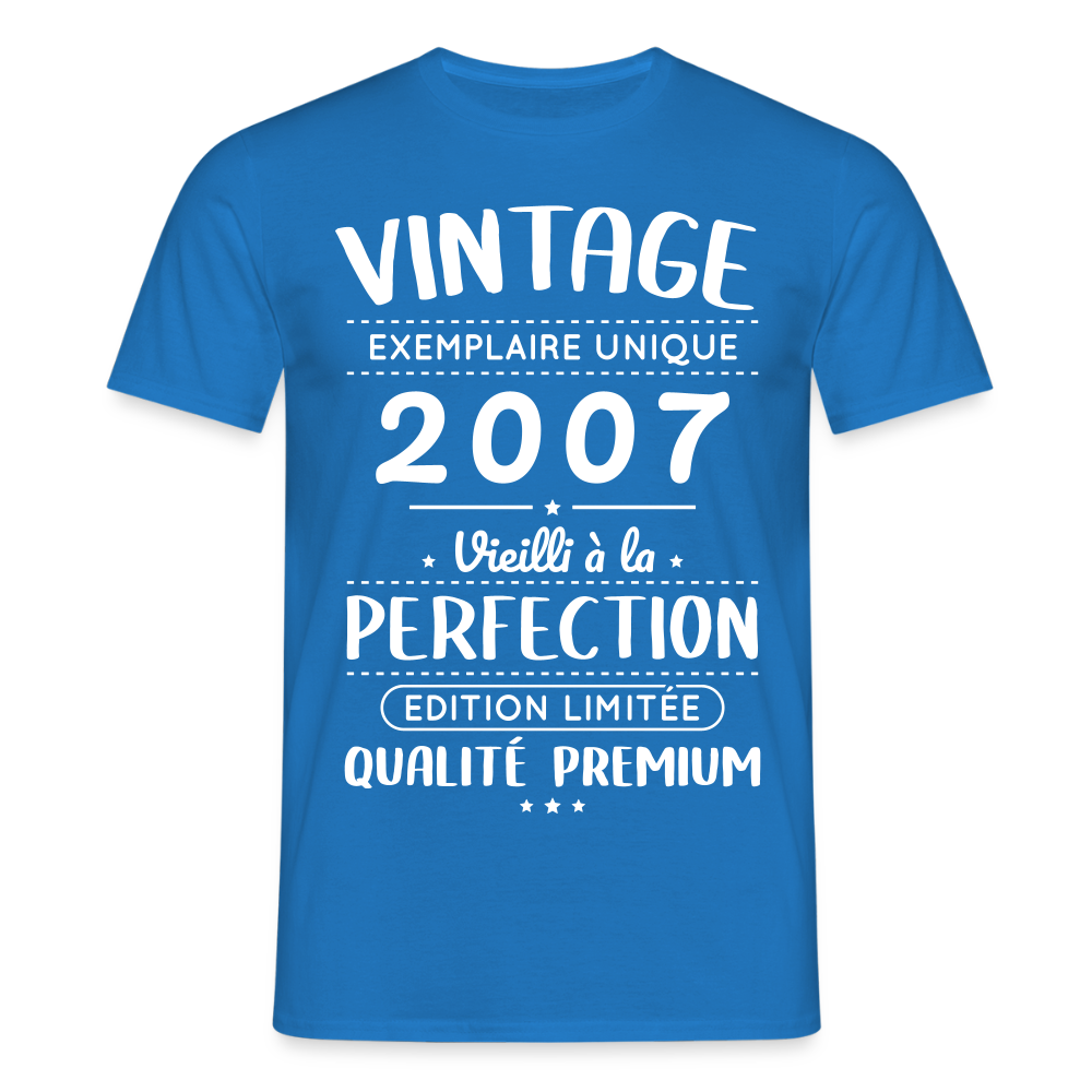 T-shirt Homme - Anniversaire 18 Ans - Vintage 2007 - bleu royal