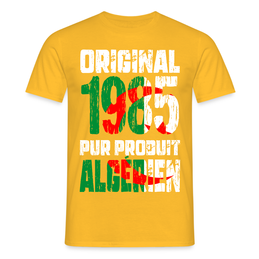 T-shirt Homme - Anniversaire 40 Ans - Original 1985 - Pur produit Algérien - jaune