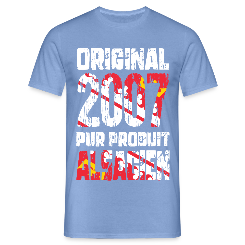 T-shirt Homme - Anniversaire 18 Ans - Original 2007 - Pur produit Alsacien - carolina blue