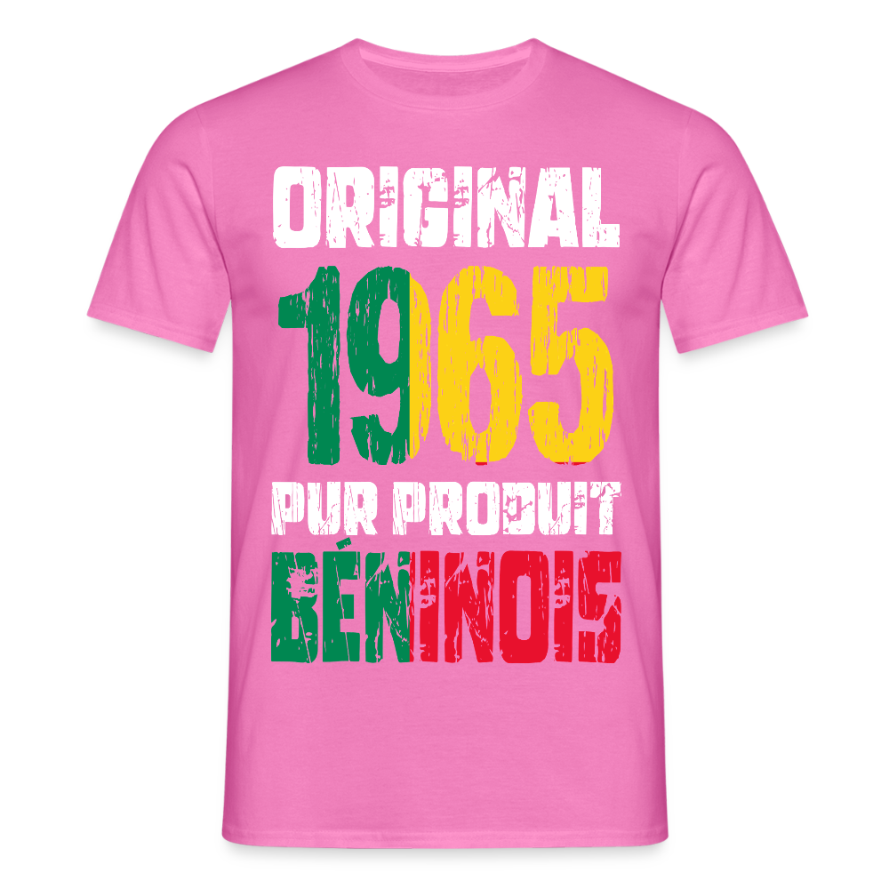 T-shirt Homme - Anniversaire 60 Ans - Original 1965 - Pur produit Béninois - rose