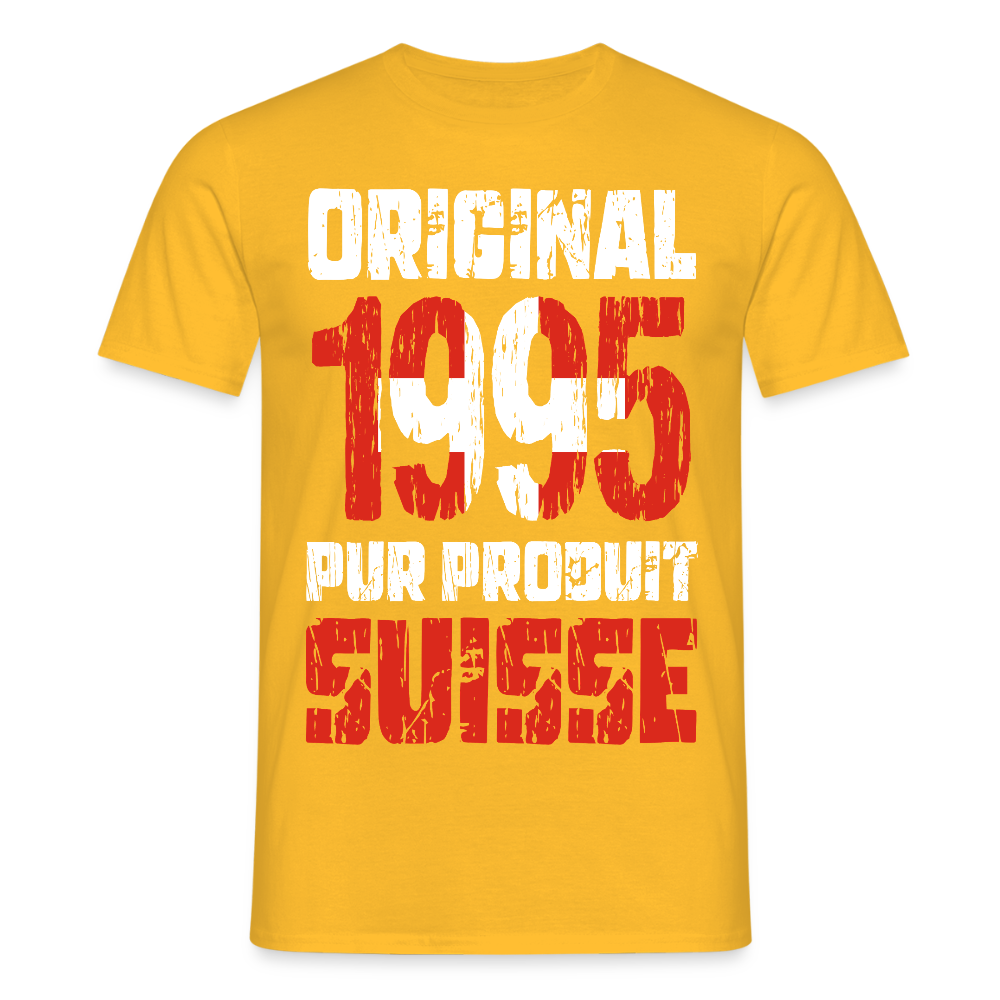 T-shirt Homme - Anniversaire 30 Ans - Original 1995 - Pur produit Suisse - jaune