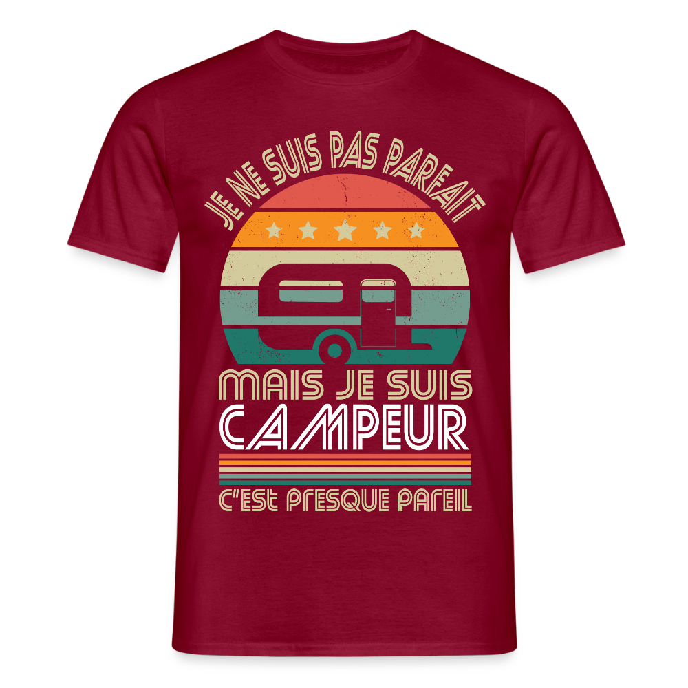 T-shirt Homme - Je ne suis pas parfait mais je suis Campeur - rouge brique