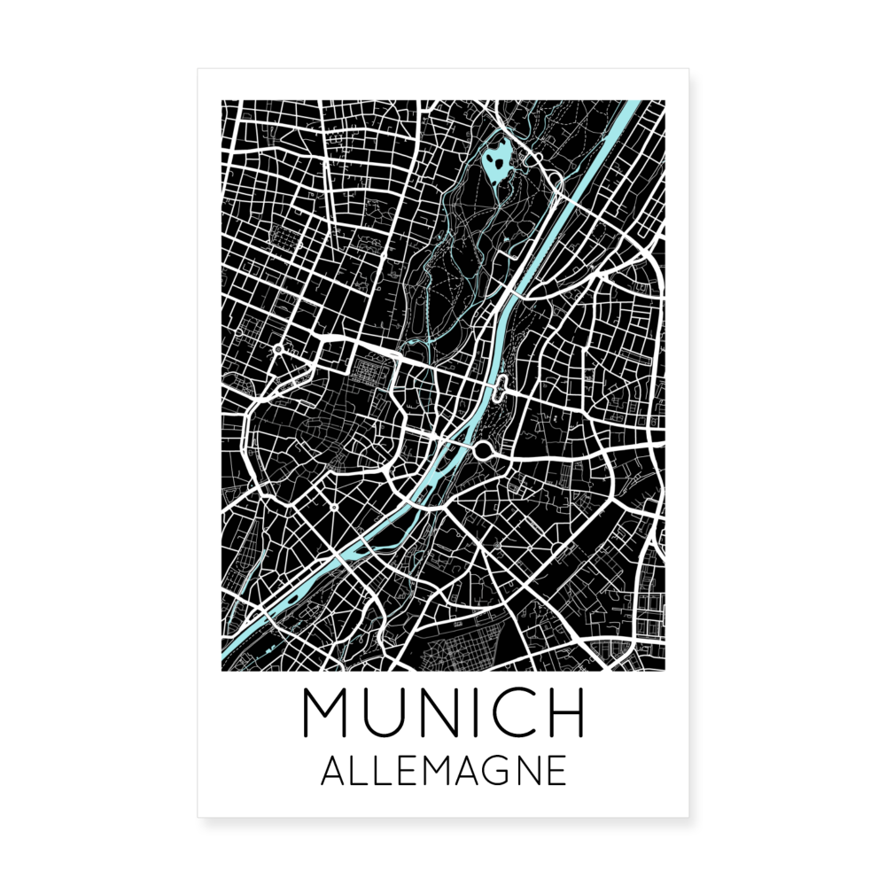 Poster Munich - Plan Munich - 20 x 30 cm - blanc