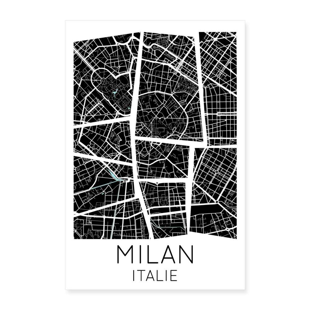 Poster Milan - Plan Milan - 40 x 60 cm - blanc
