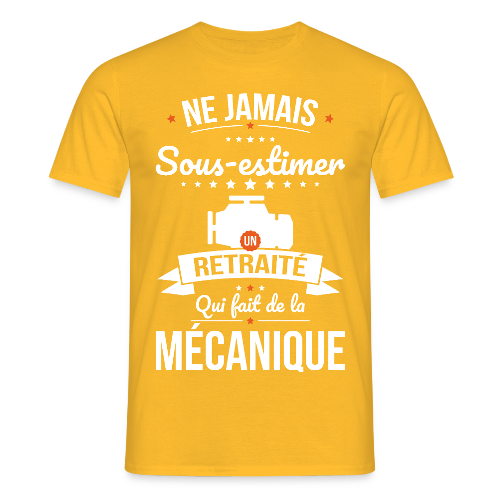 T-shirt Homme - Ne jamais sous-estimer un retraité qui fait de la mécanique - jaune
