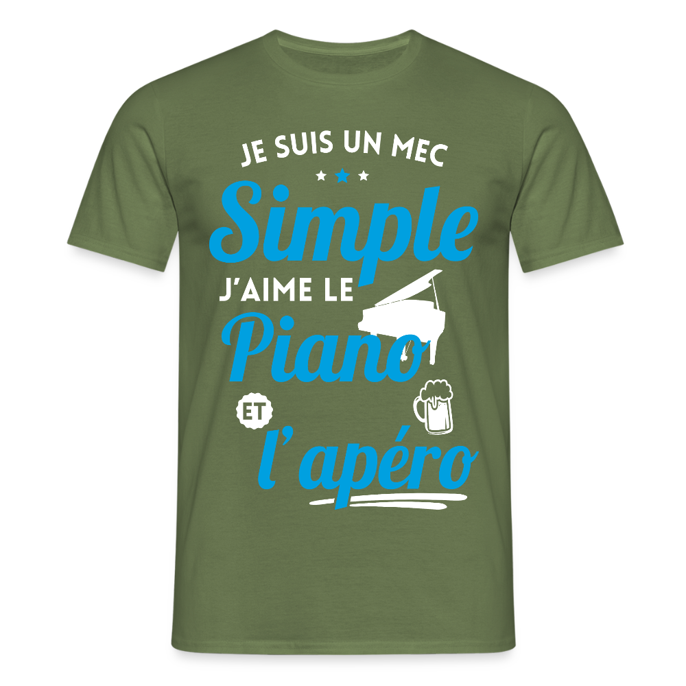 T-shirt Homme - J'aime le piano et l'apéro - vert militaire