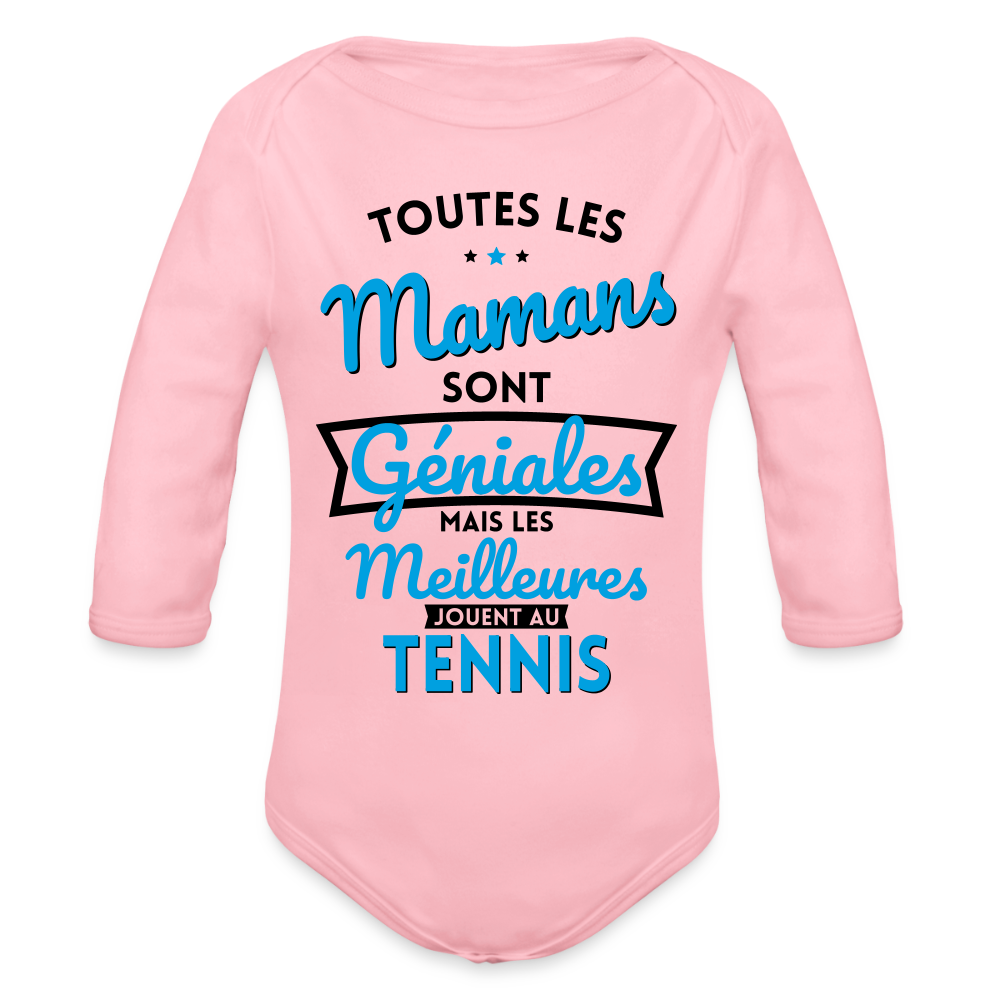 Body Bébé bio manches longues - Mamans géniales - Les meilleures jouent au tennis - rose clair