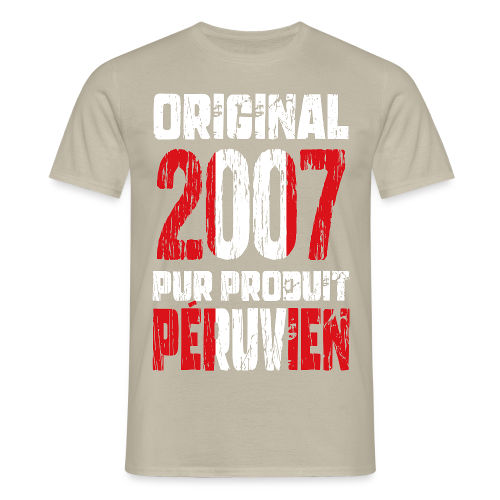 T-shirt Homme - Anniversaire 18 Ans - Original 2007 - Pur produit Péruvien - beige sable