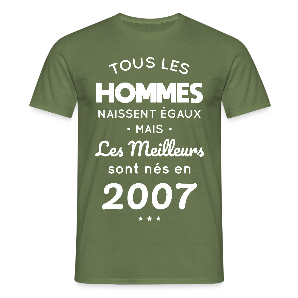 T-shirt Homme - Anniversaire 18 Ans - Les meilleurs sont nés en 2007 - vert militaire