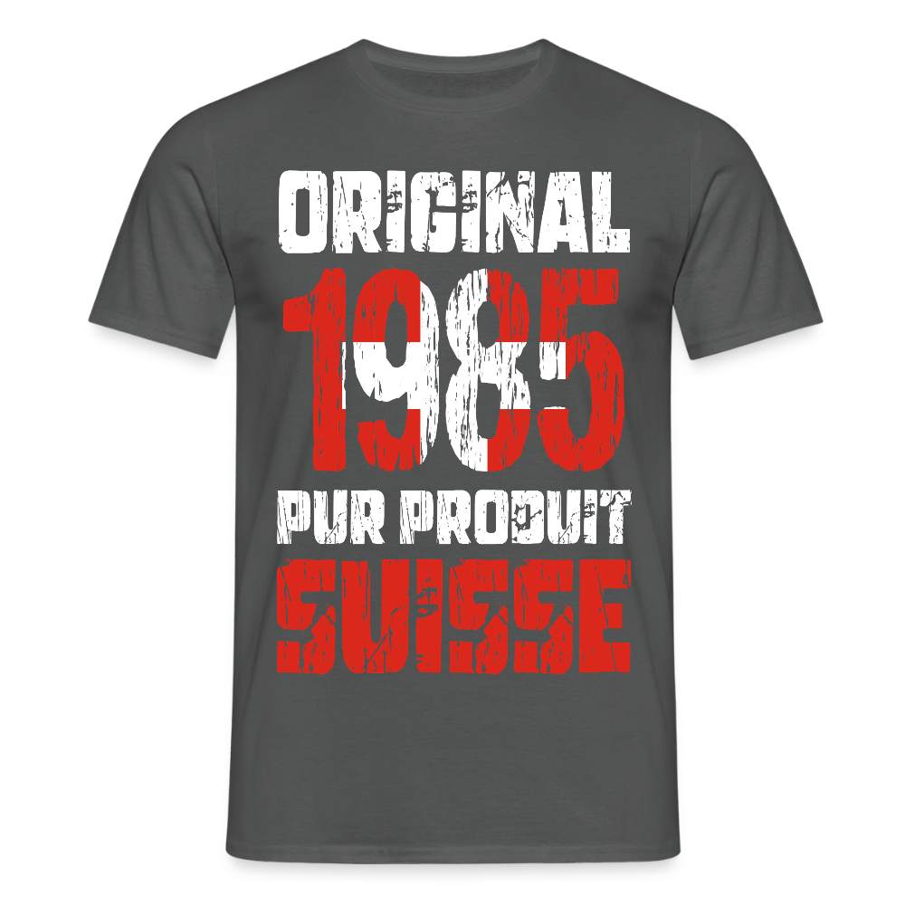 T-shirt Homme - Anniversaire 40 Ans - Original 1985 - Pur produit Suisse - charbon