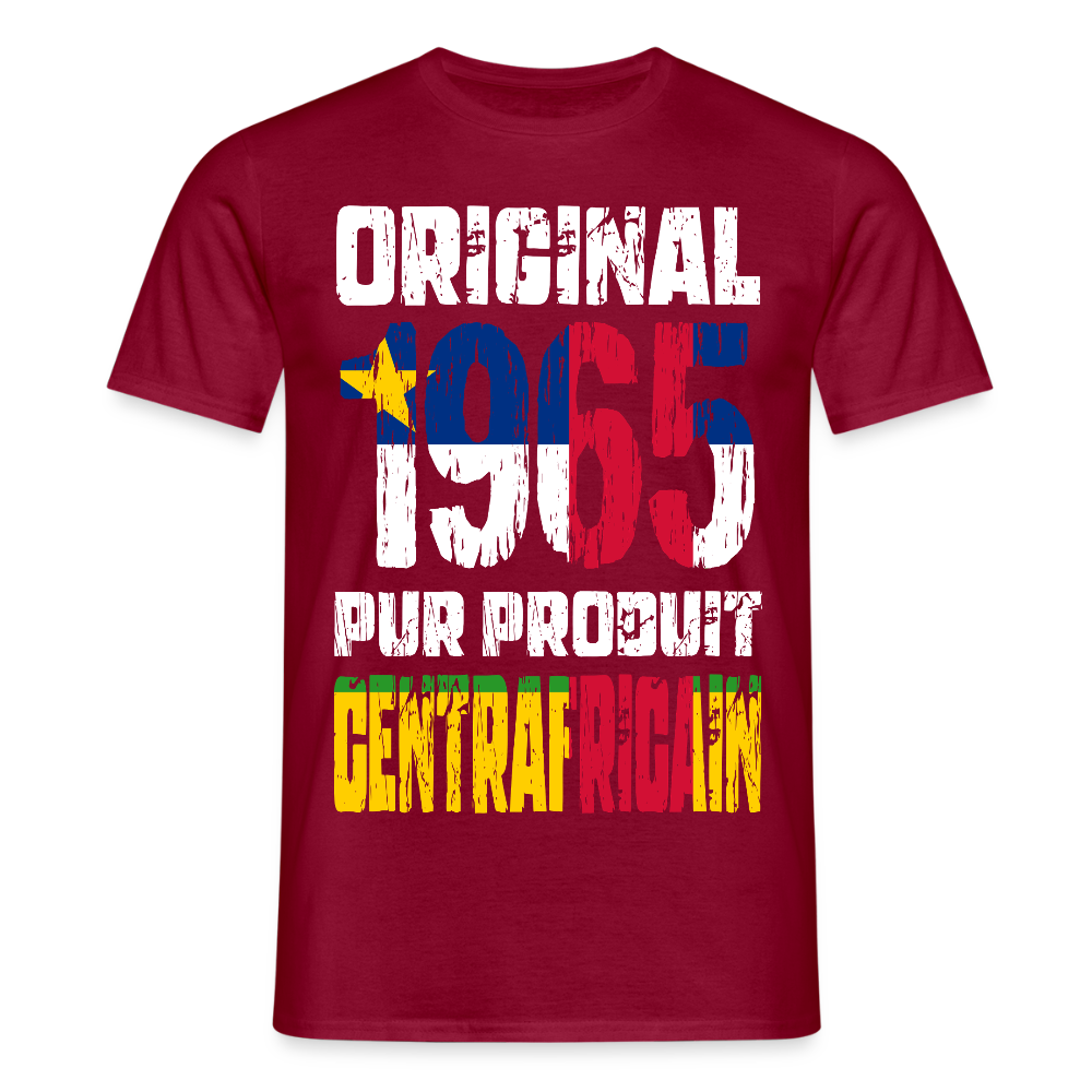 T-shirt Homme - Anniversaire 60 Ans - Original 1965 - Pur produit Centrafricain - rouge brique