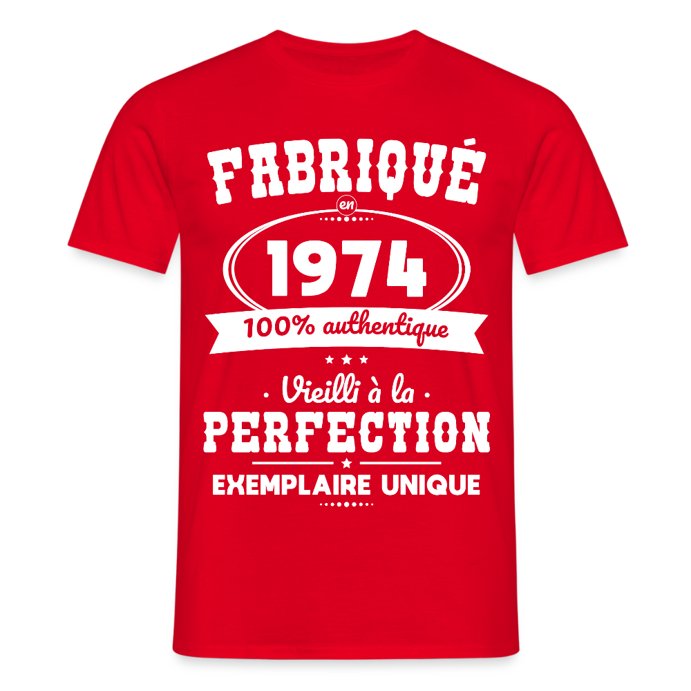 T-shirt Homme - Anniversaire 51 Ans - Fabriqué en 1974 - rouge