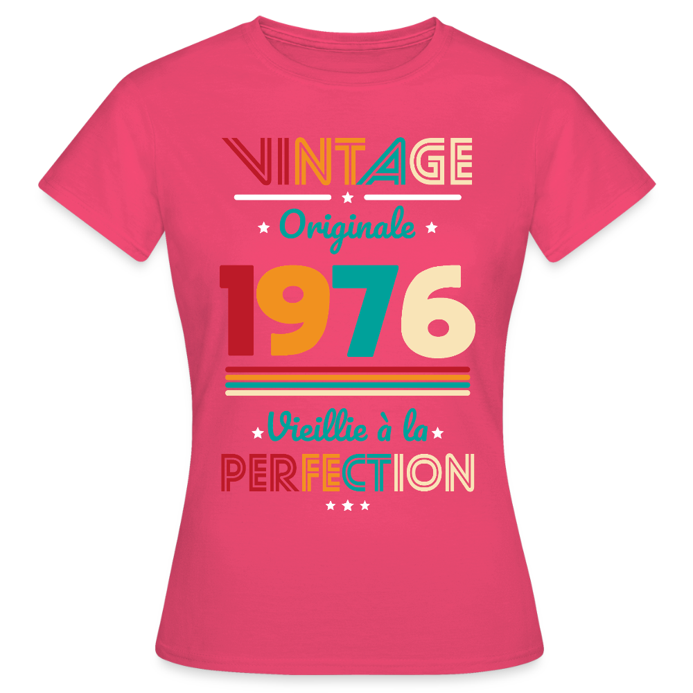 T-shirt anniversaire femme 50 ans – Vintage, originale, 1976 - rose azalée