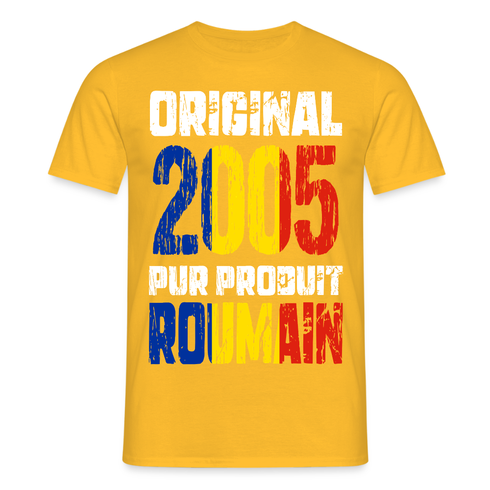 T-shirt Homme - Anniversaire 20 Ans - Original 2005 - Pur produit Roumain - jaune