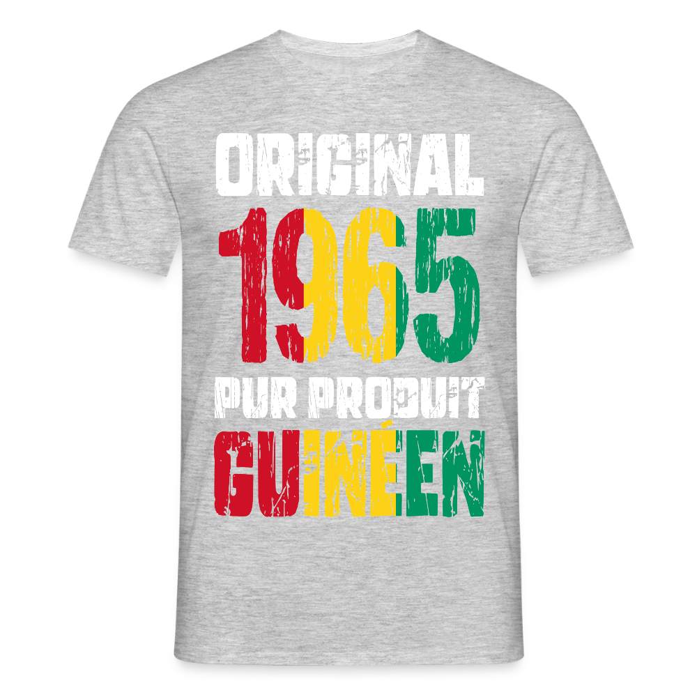 T-shirt Homme - Anniversaire 60 Ans - Original 1965 - Pur produit Guinéen - gris chiné