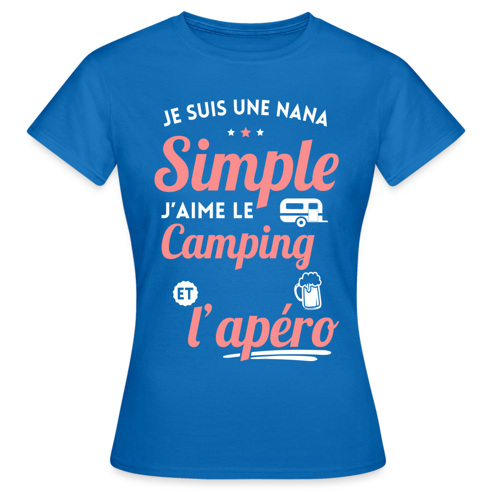 T-shirt Femme - J'aime le camping et l'apéro - bleu royal
