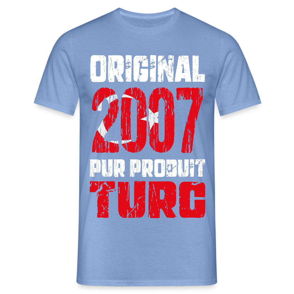 T-shirt Homme - Anniversaire 18 Ans - Original 2007 - Pur produit Turc - carolina blue