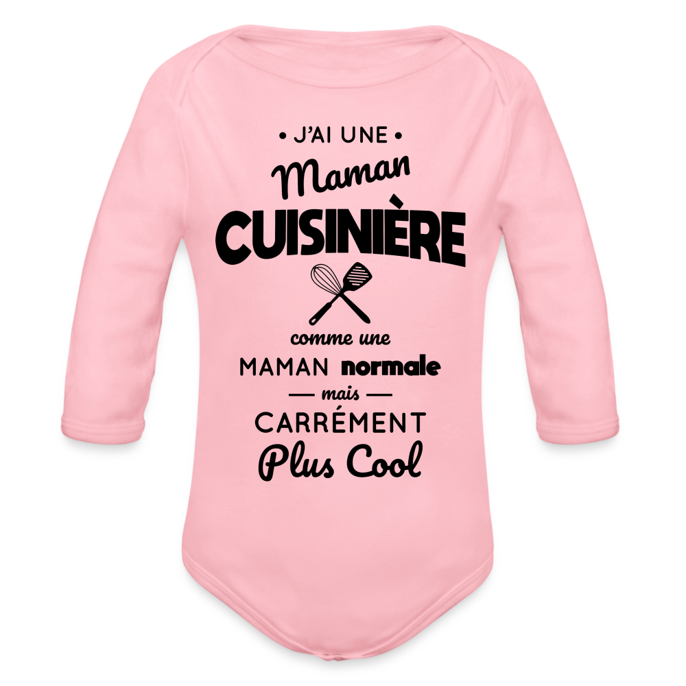 Body Bébé bio manches longues - J'ai une maman cuisinière - rose clair