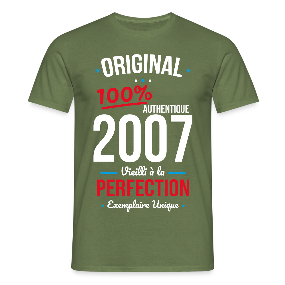 T-shirt Homme - Anniversaire 18 Ans - Original 2007 - vert militaire